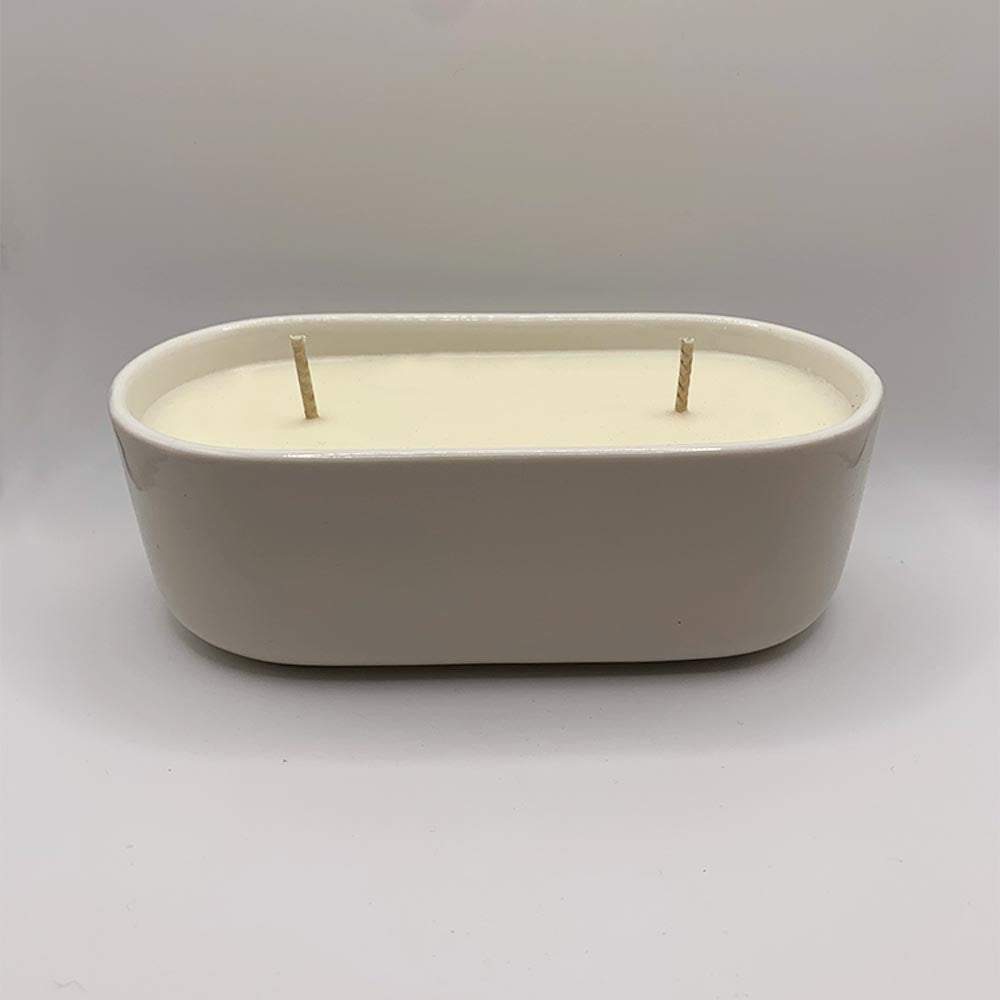 Large Oval White Ceramic Dish - Sweet Cider & Fig Candle