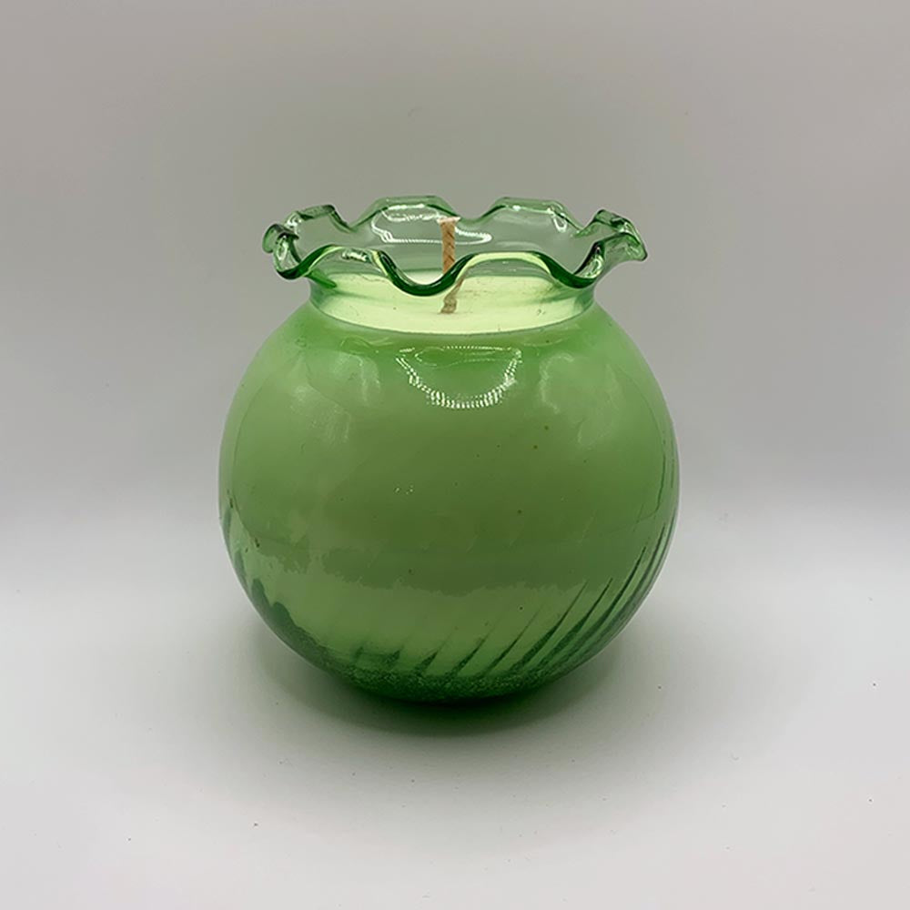 Green Indiana Glass Bubble Bowl - Sweet Cider & Fig Candle