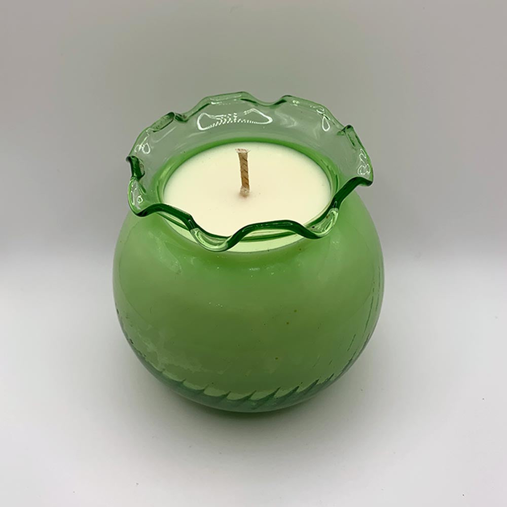 Green Indiana Glass Bubble Bowl - Sweet Cider & Fig Candle