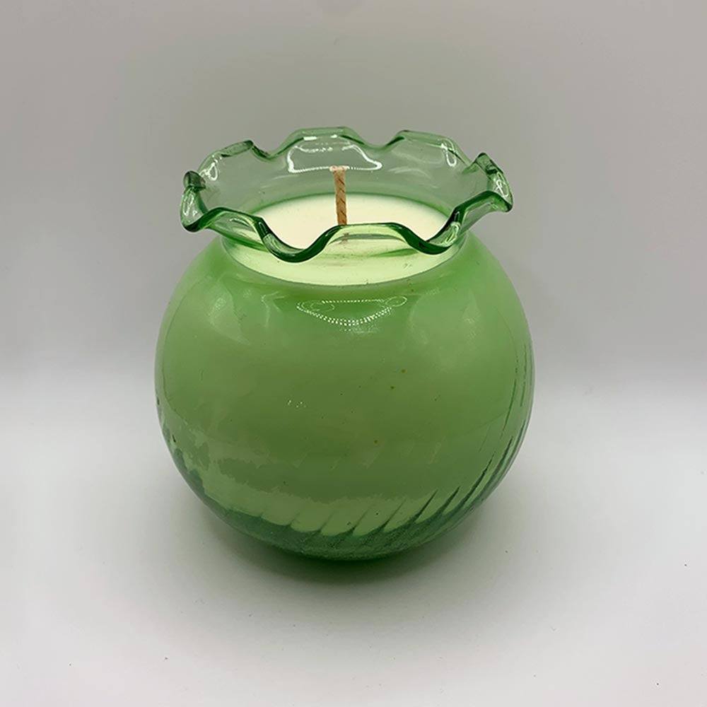 Green Indiana Glass Bubble Bowl - Sweet Cider & Fig Candle