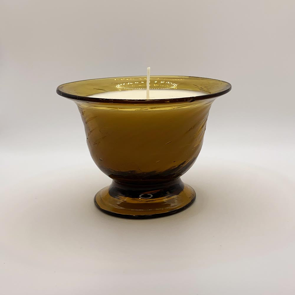 Amber Tinted Vintage Glass Dessert Dish - Sweet Cider & Fig Candle