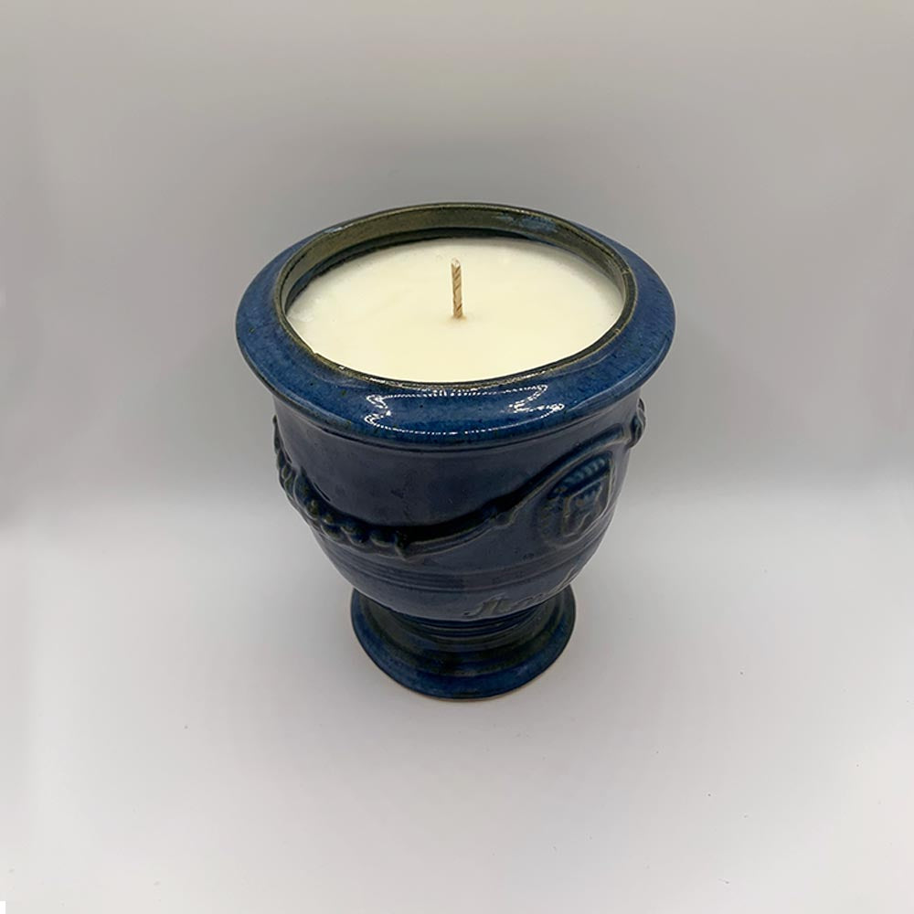 Navy Blue Coquille Anduze Ceramic Urn - Spiced Apple Chai Candle