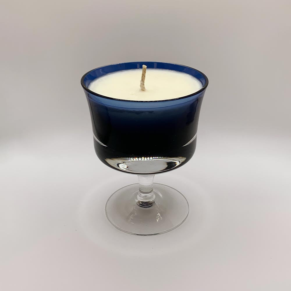 Blue Denby Mirage Champagne Glass - Spiced Apple Chai Candle