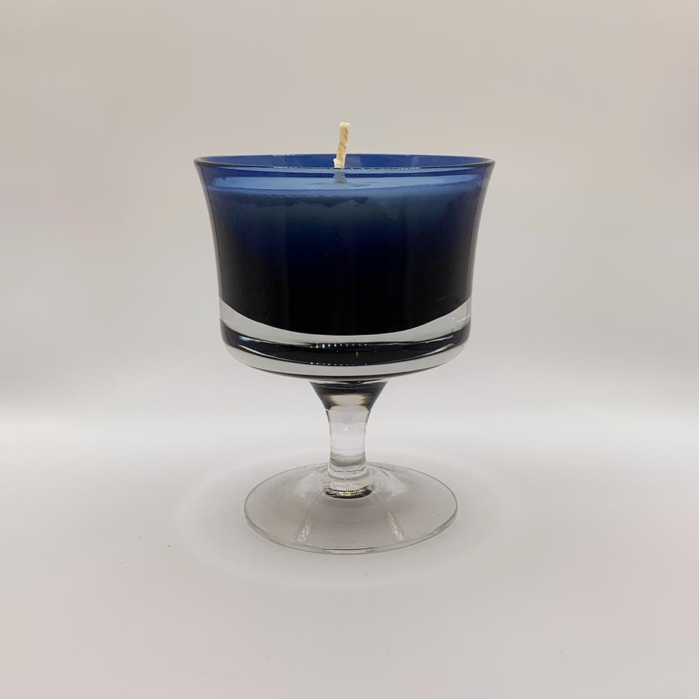 Blue Denby Mirage Champagne Glass - Spiced Apple Chai Candle